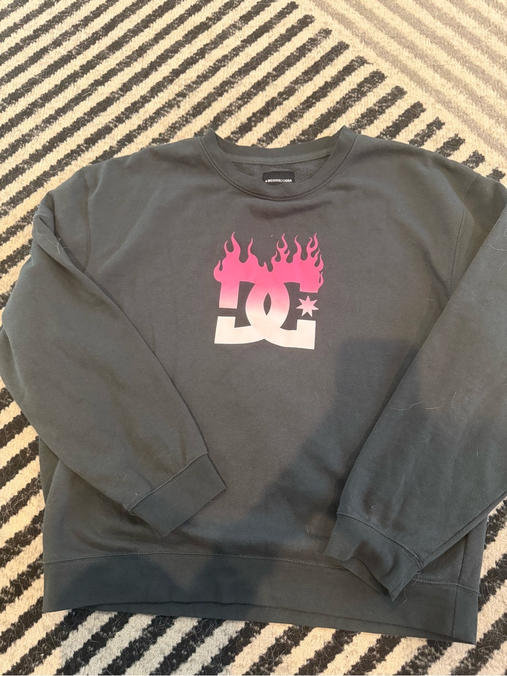 DC Black Crewneck with Pink Flame Logo